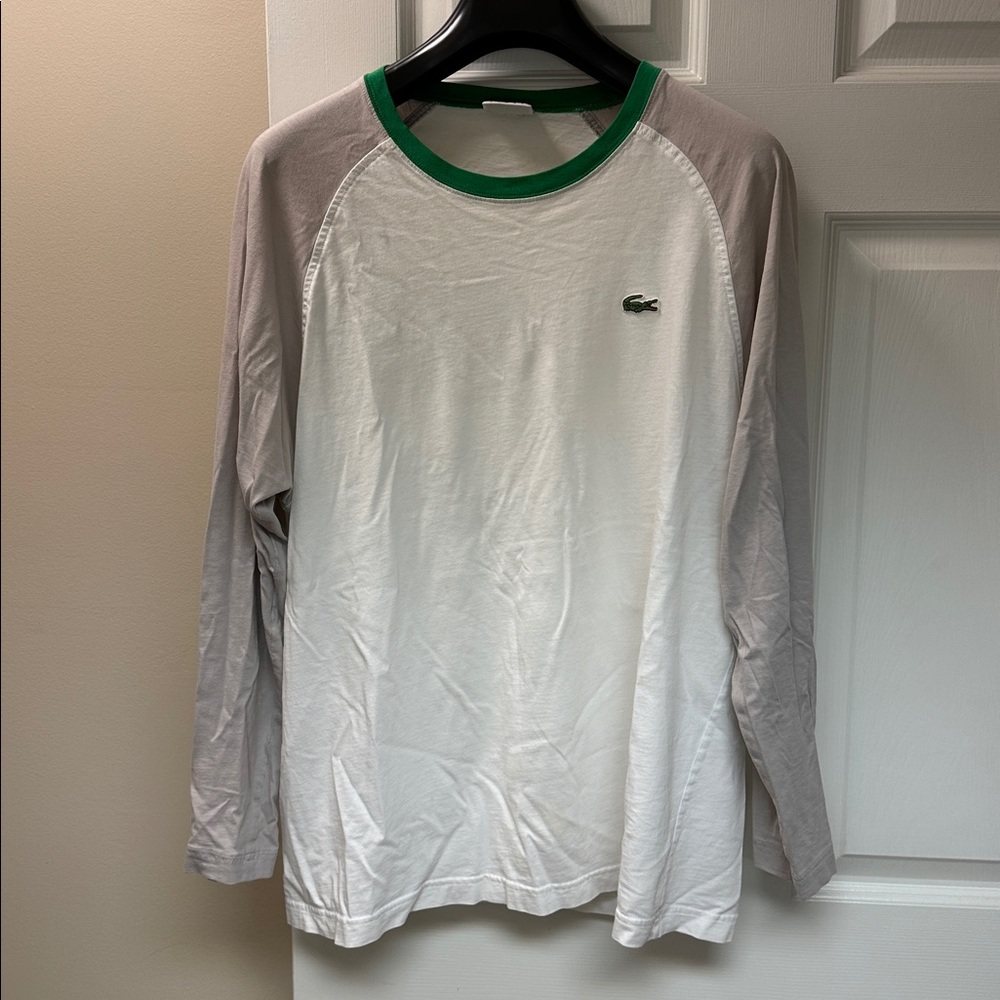 Lacoste White and Gray Raglan Shirt with Green Trim